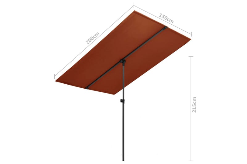 Parasoll med aluminiumsstang 2x1,5 m terrakotta - Oransj - Hagemøbler & utemiljø - Solbeskyttelse - Parasoller