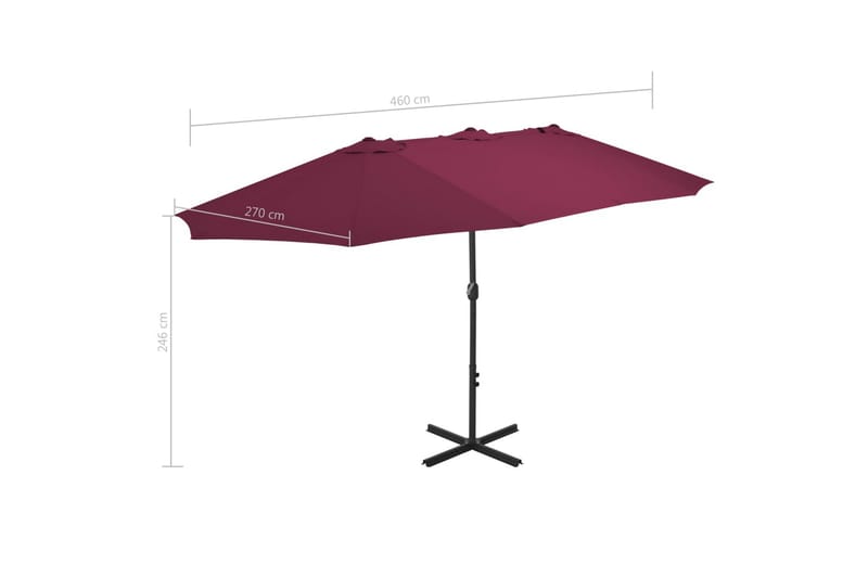 Parasoll med aluminiumsstang 460x270 cm vinrød - Rosa|Rød - Hagemøbler & utemiljø - Solbeskyttelse - Parasoller