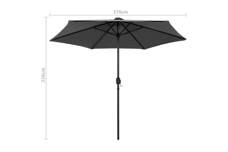 Parasoll med LED-lys og aluminiumsstang 270 cm antrasitt - Grå - Hagemøbler & utemiljø - Solbeskyttelse - Parasoller