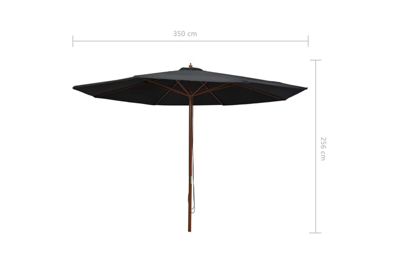 Parasoll med trestang 350 cm svart - Hagemøbler & utemiljø - Solbeskyttelse - Parasoller