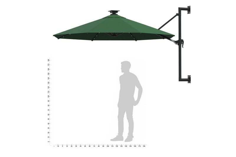 Veggmontert parasoll med LED og metallstolpe 300 cm grønn - Grønn - Hagemøbler & utemiljø - Solbeskyttelse - Parasoller