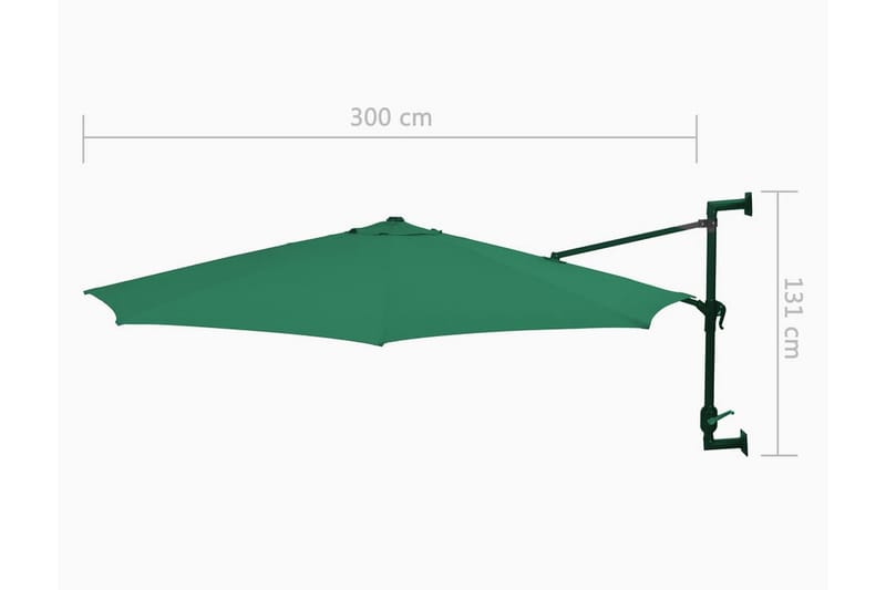 Veggmontert parasoll med stålstang 300 cm grønn - Grønn - Hagemøbler & utemiljø - Solbeskyttelse - Parasoller