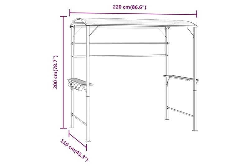 beBasic Paviljong med tak 220x110x200 cm antrasitt - AntrasittgrÃ¥ - Hagemøbler & utemiljø - Solbeskyttelse - Paviljong - Komplett paviljong