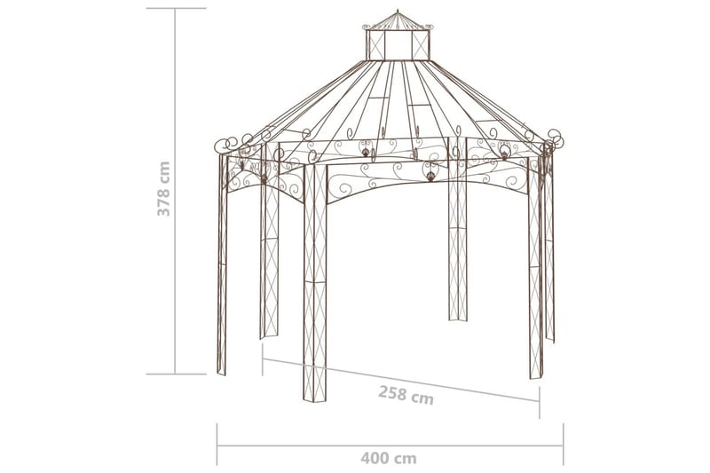 Hagepaviljong antikk brun 400x258x378 cm jern - Brun - Hagemøbler & utemiljø - Solbeskyttelse - Paviljong - Komplett paviljong