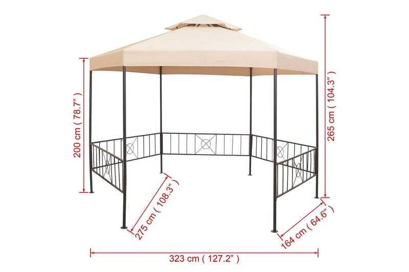 Hagepaviljong lysthus heksagonal beige 323x265 cm - Beige - Hagemøbler & utemiljø - Solbeskyttelse - Paviljong - Komplett paviljong