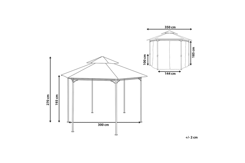 Paviljong Dergano Sexkantig 350 cm - Grå - Hagemøbler & utemiljø - Solbeskyttelse - Paviljong - Komplett paviljong