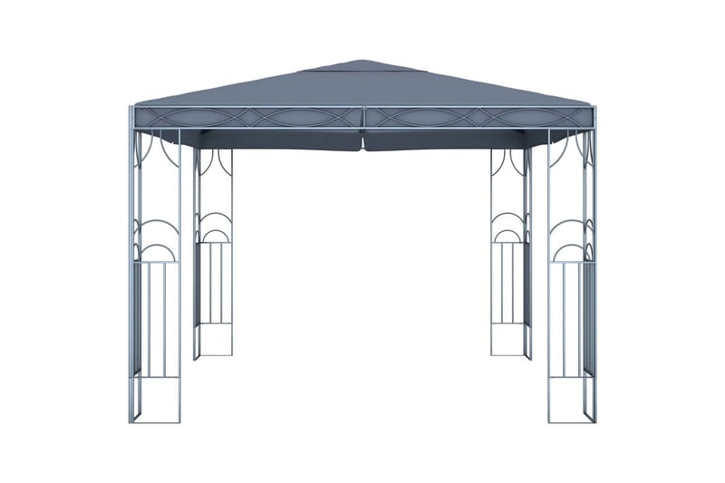 Paviljong med gardin og strenglys 300x300 cm antrasitt - Antrasittgrå - Hagemøbler & utemiljø - Solbeskyttelse - Paviljong - Komplett paviljong