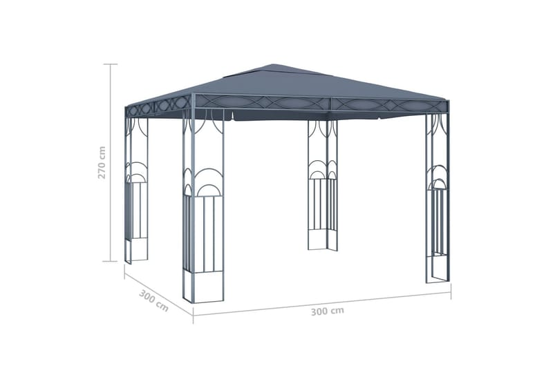 Paviljong med gardin og strenglys 300x300 cm antrasitt - Antrasittgrå - Hagemøbler & utemiljø - Solbeskyttelse - Paviljong - Komplett paviljong