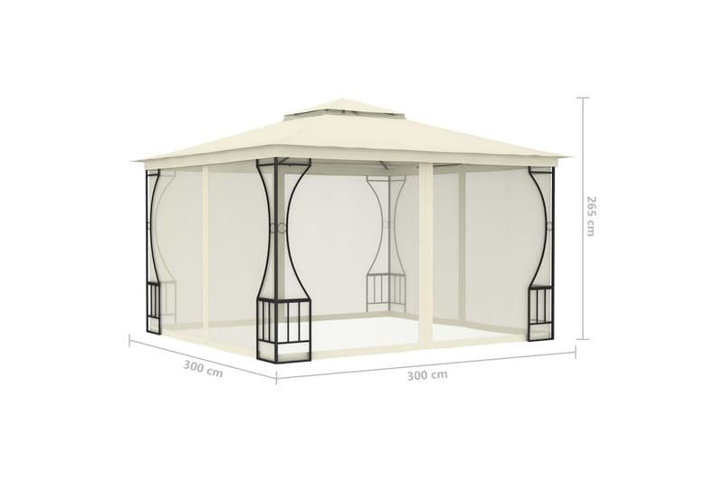 Paviljong med gardiner 300x300x265 m kremhvit - Krem - Hagemøbler & utemiljø - Solbeskyttelse - Paviljong - Komplett paviljong