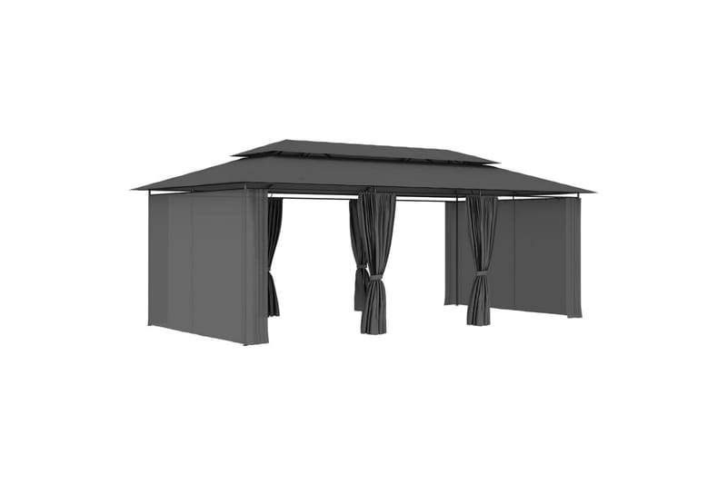 Paviljong med gardiner 600x298x270 cm antrasitt - Grå - Komplett paviljong