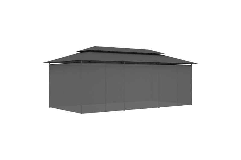 Paviljong med gardiner 600x298x270 cm antrasitt - Grå - Komplett paviljong