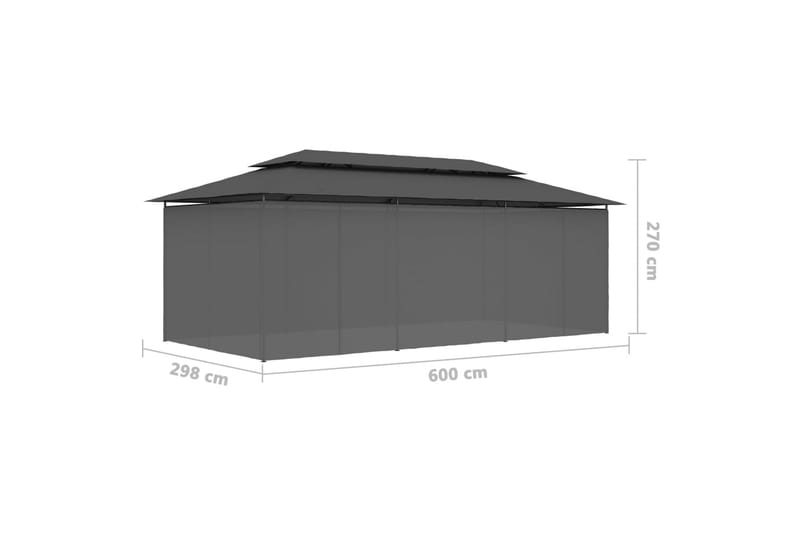 Paviljong med gardiner 600x298x270 cm antrasitt - Grå - Komplett paviljong