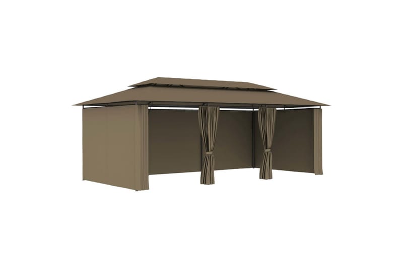 Paviljong med gardiner 600x298x270 cm gråbrun 180 g/m² - Taupe - Hagemøbler & utemiljø - Solbeskyttelse - Paviljong - Komplett paviljong