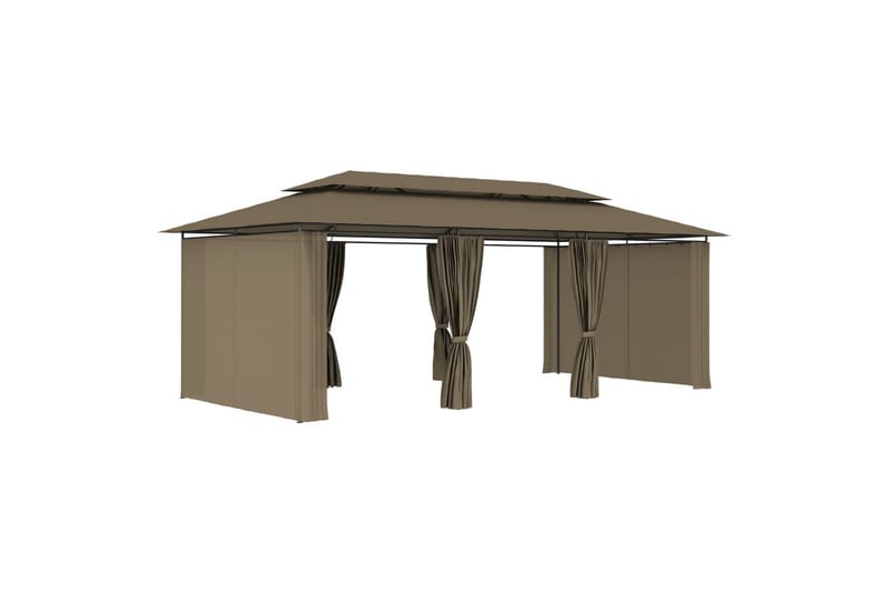 Paviljong med gardiner 600x298x270 cm gråbrun 180 g/m² - Taupe - Hagemøbler & utemiljø - Solbeskyttelse - Paviljong - Komplett paviljong