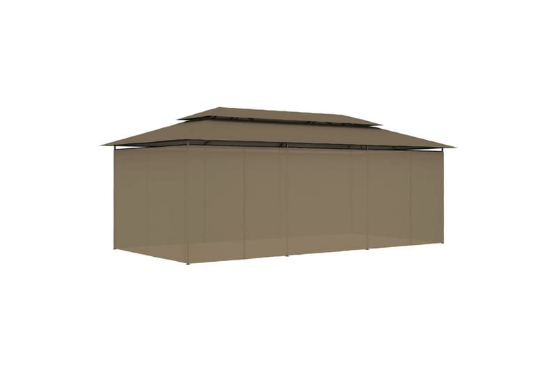 Paviljong med gardiner 600x298x270 cm gråbrun 180 g/m² - Taupe - Hagemøbler & utemiljø - Solbeskyttelse - Paviljong - Komplett paviljong