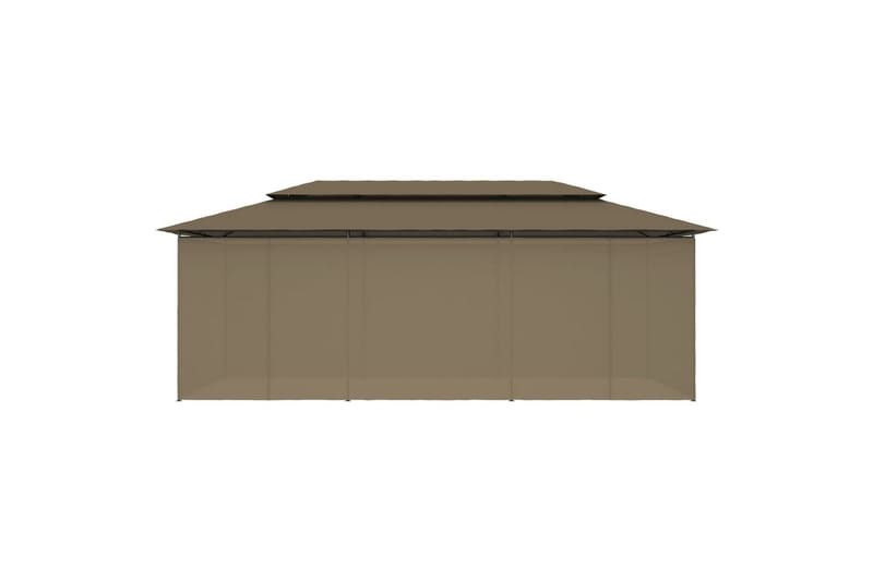 Paviljong med gardiner 600x298x270 cm gråbrun 180 g/m² - Taupe - Hagemøbler & utemiljø - Solbeskyttelse - Paviljong - Komplett paviljong