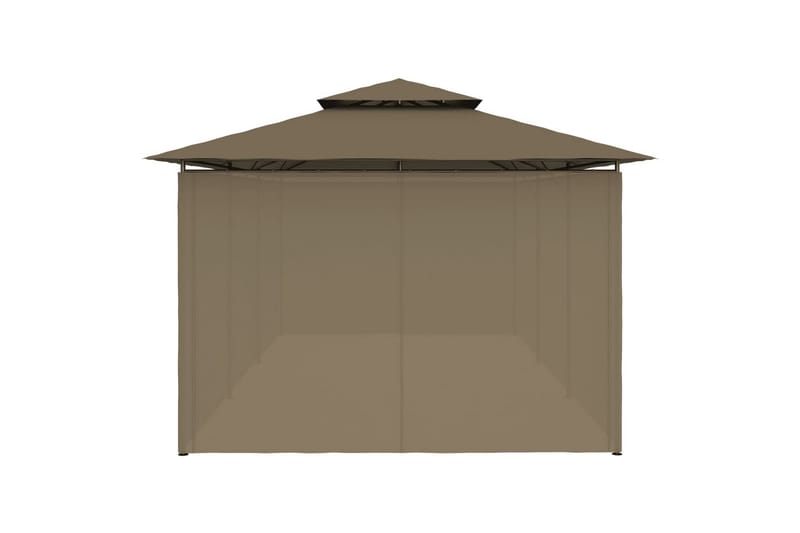 Paviljong med gardiner 600x298x270 cm gråbrun 180 g/m² - Taupe - Hagemøbler & utemiljø - Solbeskyttelse - Paviljong - Komplett paviljong