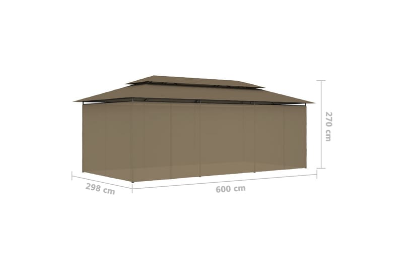 Paviljong med gardiner 600x298x270 cm gråbrun 180 g/m² - Taupe - Hagemøbler & utemiljø - Solbeskyttelse - Paviljong - Komplett paviljong