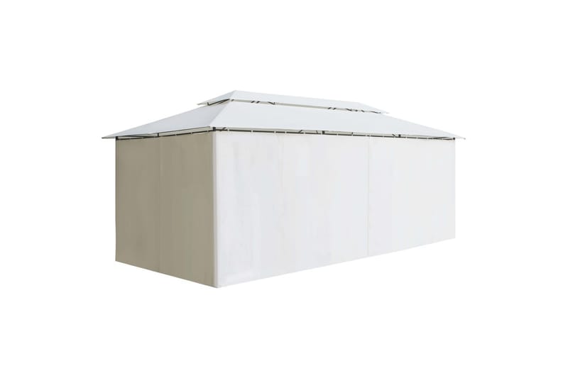 Paviljong med gardiner 600x298x270 cm hvit 180g/mÂ² - Hvit - Hagemøbler & utemiljø - Solbeskyttelse - Paviljong - Komplett paviljong