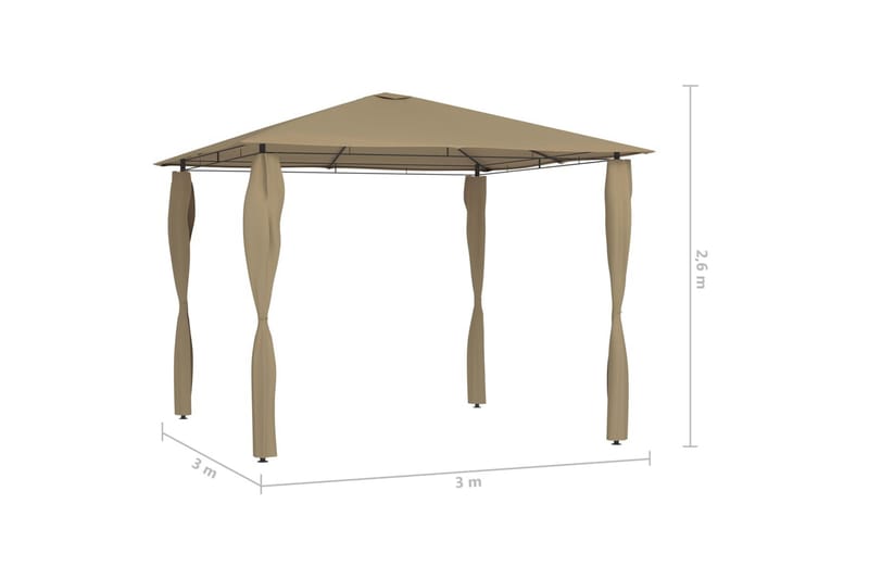 Paviljong med sidevegger 3x3x2,6 m gråbrun 160 g/m² - Taupe - Hagemøbler & utemiljø - Solbeskyttelse - Paviljong - Komplett paviljong