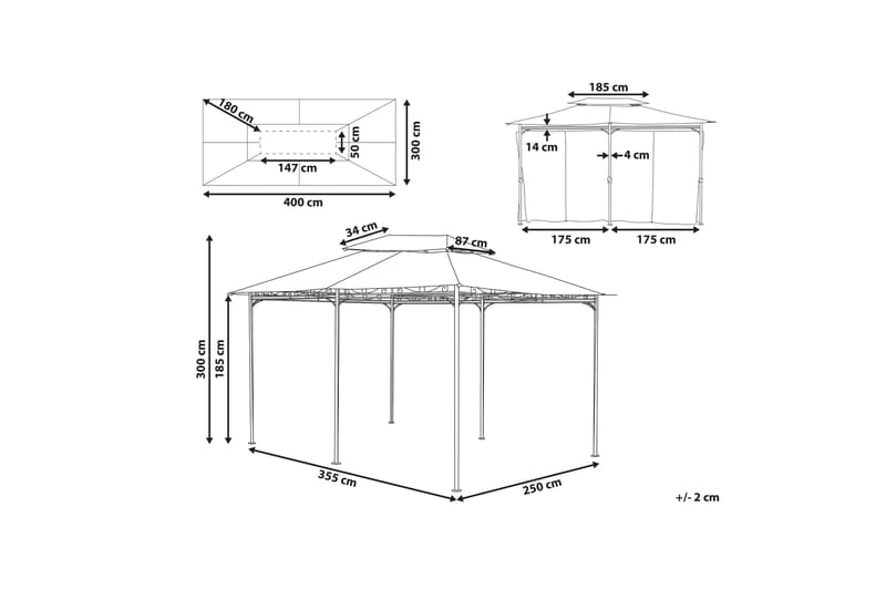 Paviljong Odemira 300x400 cm - Beige - Hagemøbler & utemiljø - Solbeskyttelse - Paviljong - Komplett paviljong