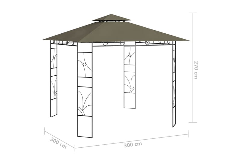 Paviljong 3x3x2,7 m gråbrun 160 g/m² - Taupe - Hagemøbler & utemiljø - Solbeskyttelse - Paviljong - Komplett paviljong