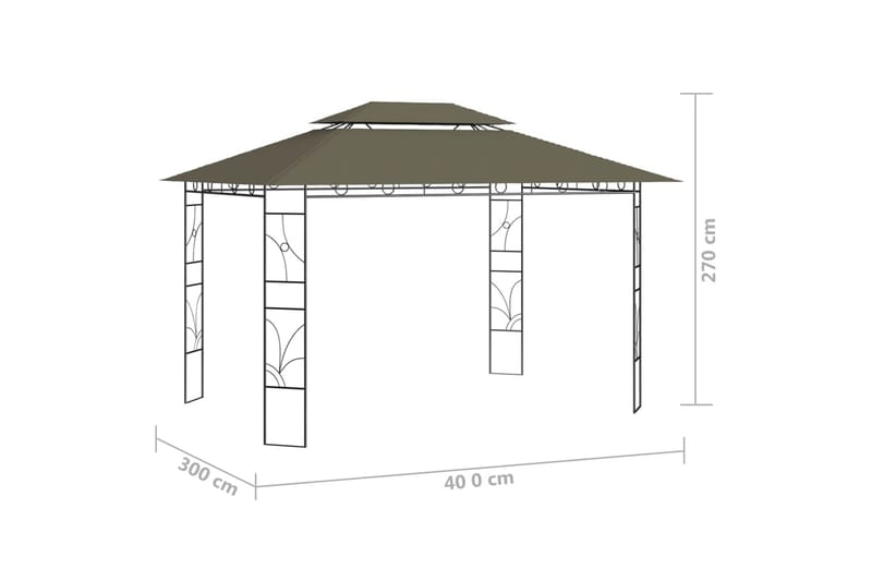 Paviljong 4x3x2,7 m gråbrun 160 g/m² - Taupe - Hagemøbler & utemiljø - Solbeskyttelse - Paviljong - Komplett paviljong