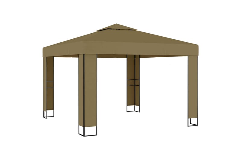 Paviljong med dobbelt tak 3x3x2,7 m gråbrun 180 g/m² - Taupe - Hagemøbler & utemiljø - Solbeskyttelse - Paviljong