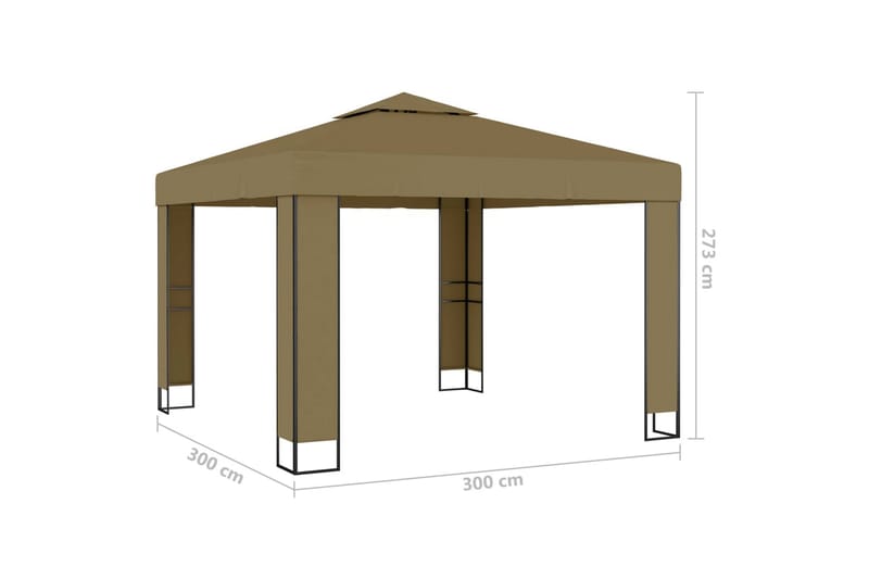 Paviljong med dobbelt tak og lysslynge 3x3x2,7m 180g/m² - Taupe - Hagemøbler & utemiljø - Solbeskyttelse - Paviljong - Komplett paviljong