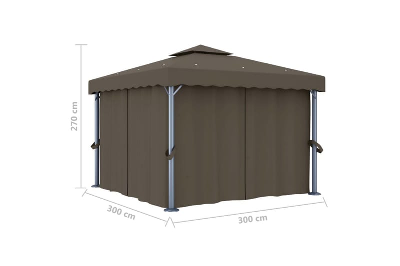 Paviljong med gardin og strenglys 3x3 m gråbrun - Taupe - Hagemøbler & utemiljø - Solbeskyttelse - Paviljong - Komplett paviljong