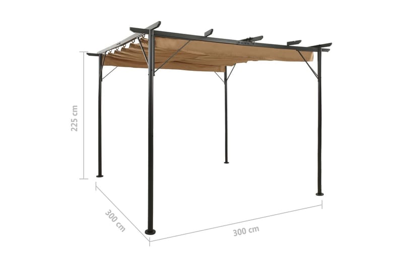 Pergola med uttrekkbart tak gråbrun 3x3 m stål 180 g/m² - Taupe - Hagemøbler & utemiljø - Solbeskyttelse - Pergola