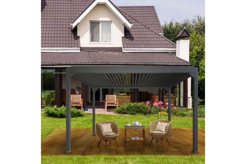 Pergola Premium Åpningsbare lameller - Grå - Hagemøbler & utemiljø - Solbeskyttelse - Pergola