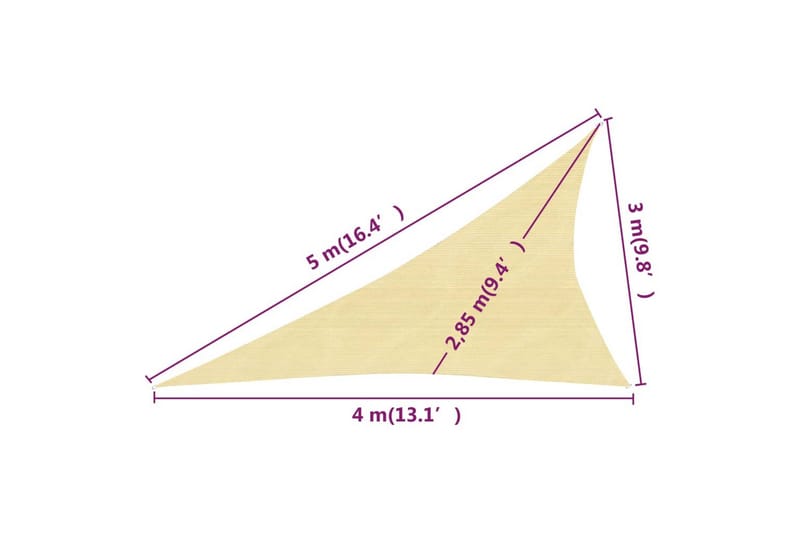 Solseil 160 g/m² beige 3x4x5 m HDPE - Beige - Hagemøbler & utemiljø - Solbeskyttelse - Solseil