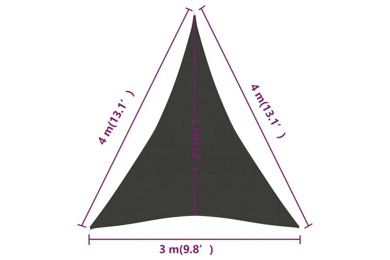 Solseil 160 g/m² antrasitt 3x4x4 m HDPE - Antrasittgrå - Hagemøbler & utemiljø - Solbeskyttelse - Solseil