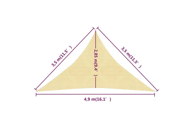 Solseil 160 g/m² beige 3,5x3,5x4,9 m HDPE - Beige - Hagemøbler & utemiljø - Solbeskyttelse - Solseil