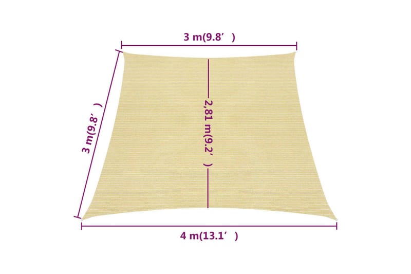 Solseil 160 g/m² beige 3/4x3 m HDPE - Beige - Hagemøbler & utemiljø - Solbeskyttelse - Solseil