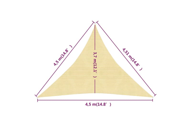 Solseil 160 g/m² beige 4,5x4,5x4,5 m HDPE - Beige - Hagemøbler & utemiljø - Solbeskyttelse - Solseil