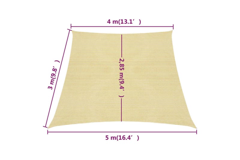 Solseil 160 g/m² beige 4/5x3 m HDPE - Beige - Hagemøbler & utemiljø - Solbeskyttelse - Solseil