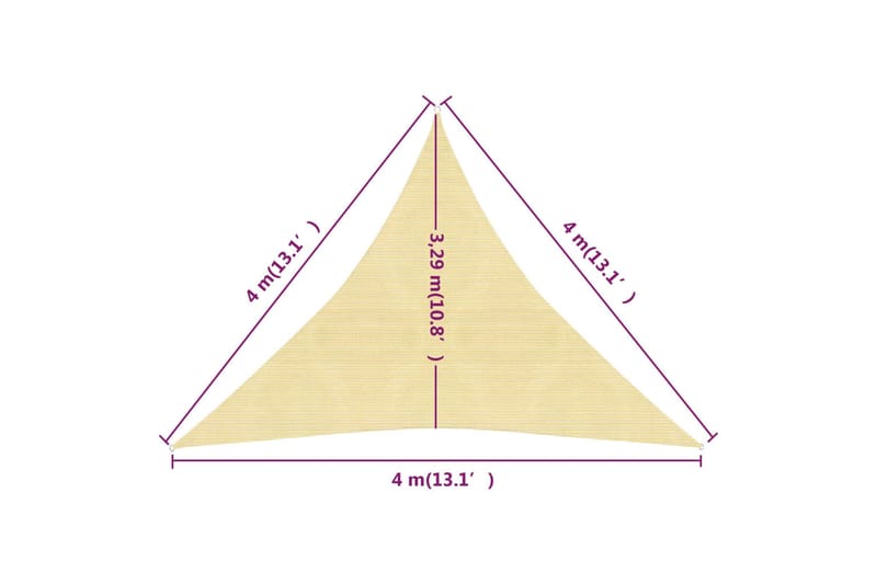 Solseil 160 g/m² beige 4x4x4 m HDPE - Beige - Hagemøbler & utemiljø - Solbeskyttelse - Solseil