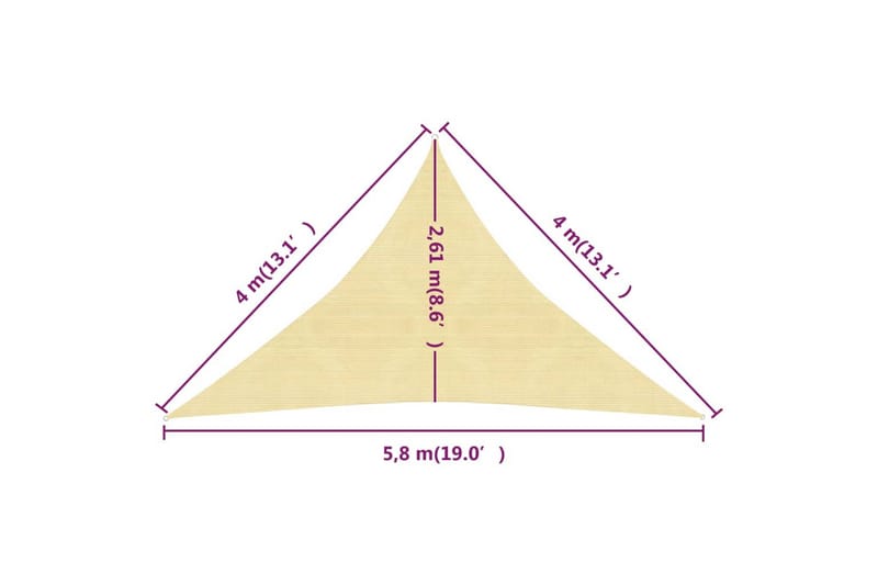 Solseil 160 g/m² beige 4x4x5,8 m HDPE - Beige - Hagemøbler & utemiljø - Solbeskyttelse - Solseil