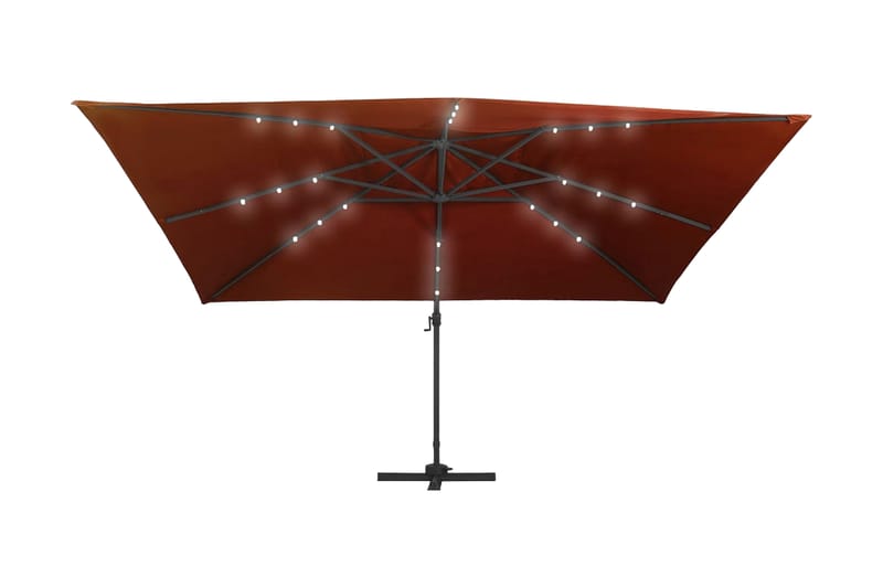 Utendørs parasoll med LED-lys terracotta 400x300 cm - Rød - Hagemøbler & utemiljø - Solbeskyttelse - Parasoller