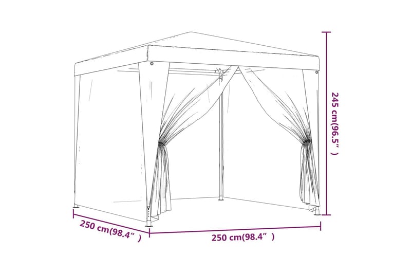 beBasic Festtelt med 4 sidevegger av netting antrasitt 2,5x2,5 m HDPE - AntrasittgrÃ¥ - Hagemøbler & utemiljø - Utendørsoppbevaring - Hagetent & lagertelt