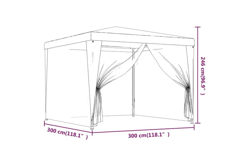 beBasic Festtelt med 4 sidevegger av netting antrasitt 3x3 m HDPE - AntrasittgrÃ¥ - Hagetent & lagertelt