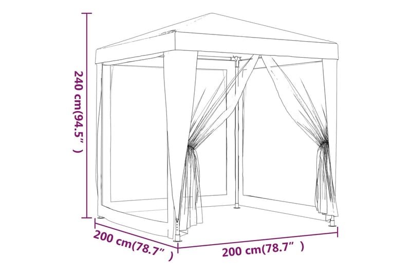 beBasic Festtelt med 4 sidevegger av netting blå 2x2 m HDPE - BlÃ¥ - Hagetent & lagertelt