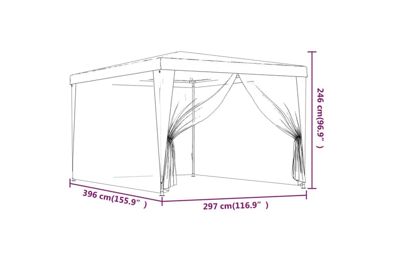 beBasic Festtelt med 4 sidevegger av netting blå 3x4 m HDPE - BlÃ¥ - Hagetent & lagertelt