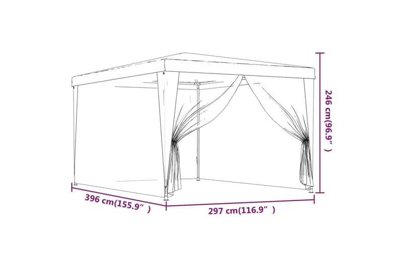 beBasic Festtelt med 4 sidevegger av netting grønn 3x4 m HDPE - grÃ¸nn - Hagetent & lagertelt