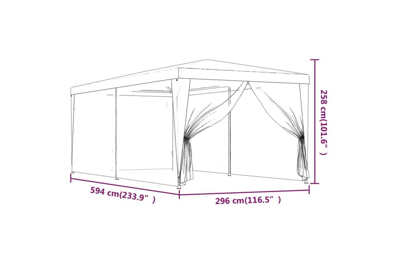 beBasic Festtelt med 6 sidevegger av netting antrasitt 3x6 m HDPE - AntrasittgrÃ¥ - Hagetent & lagertelt