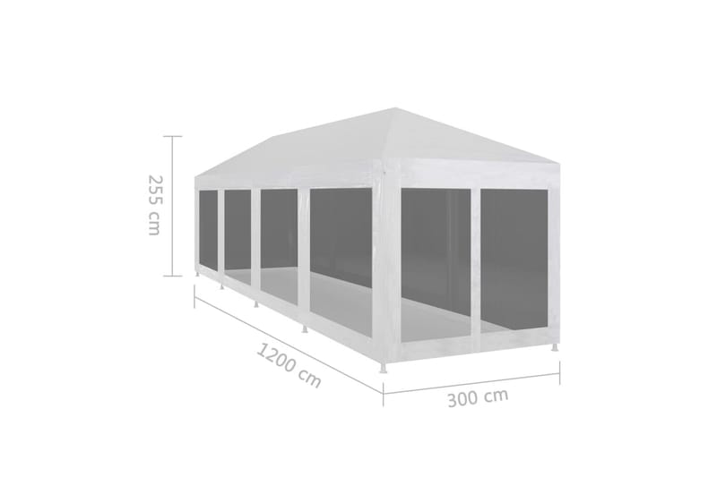 Festtelt med 10 sidevegger av netting 12x3 m - Hvit|Svart - Hagemøbler & utemiljø - Utendørsoppbevaring - Hagetent & lagertelt