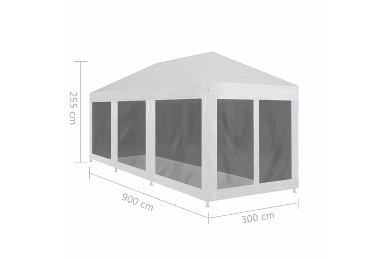 Festtelt med 8 sidevegger av netting 9x3 m - Hvit - Hagemøbler & utemiljø - Utendørsoppbevaring - Hagetent & lagertelt