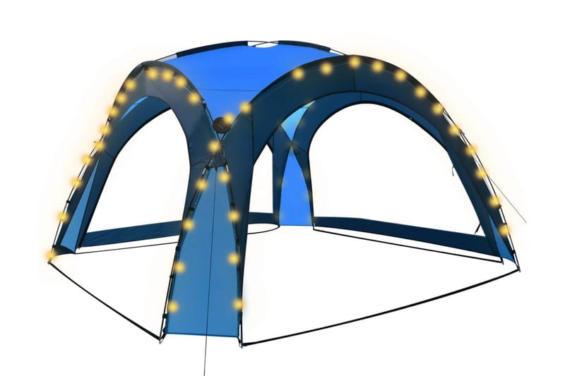 Partytelt med LED og 4 sidevegger 3,6x3,6x2,3 m blå - Blå - Hagetent & lagertelt